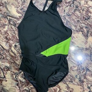 Black Five Dancewear leotard with Lime Green Accent
